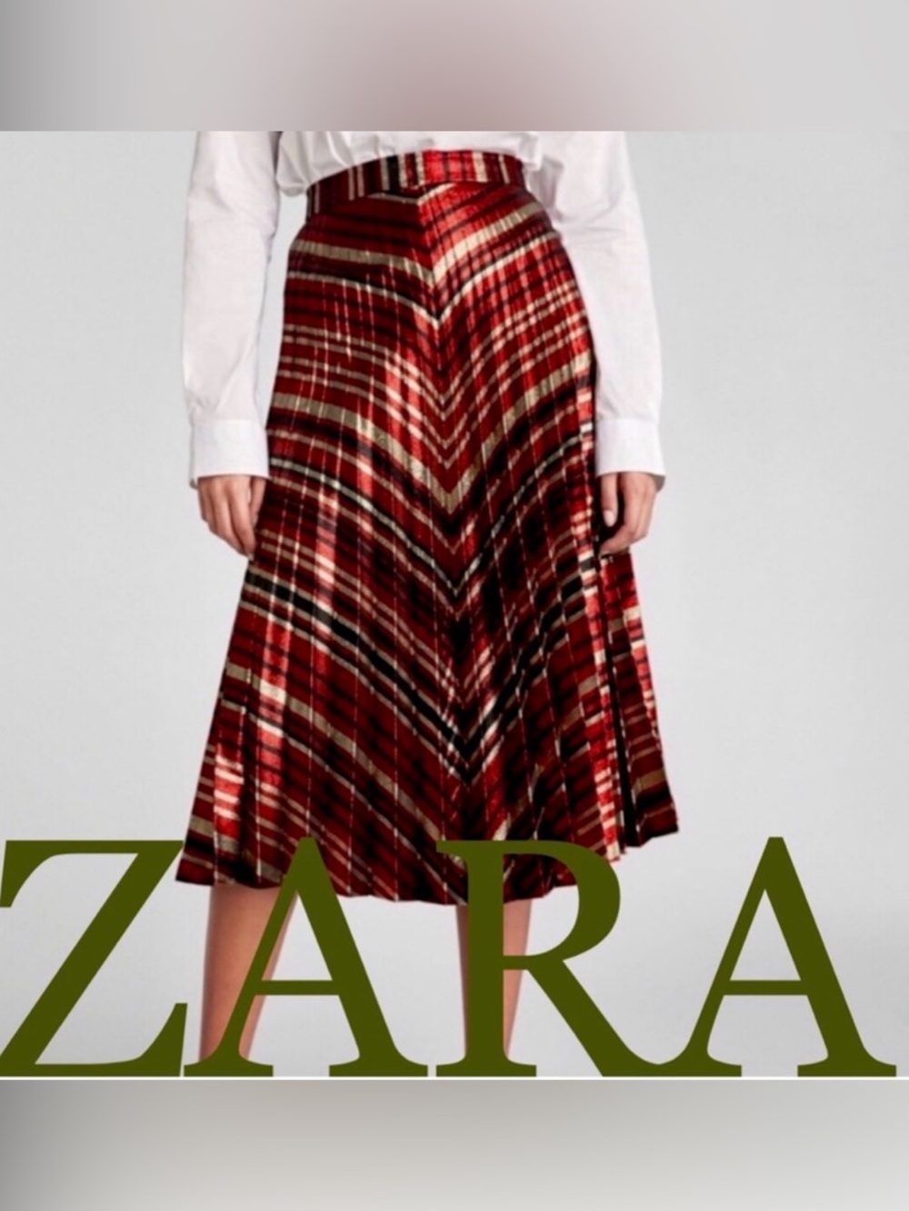 ZARA WOMAN pleated LUREX midi skirt size M